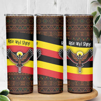 Uganda Skinny Tumbler with Crested Crane and Rise and Shine Tribal Pattern Design