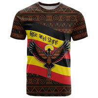 Uganda T Shirt with Crested Crane and Rise and Shine Tribal Pattern Design