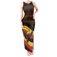 Uganda Tank Maxi Dress with Crested Crane and Rise and Shine Tribal Pattern Design