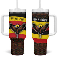 Uganda Tumbler With Handle with Crested Crane and Rise and Shine Tribal Pattern Design