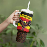 Uganda Tumbler With Handle with Crested Crane and Rise and Shine Tribal Pattern Design
