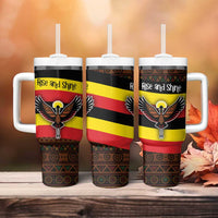 Uganda Tumbler With Handle with Crested Crane and Rise and Shine Tribal Pattern Design