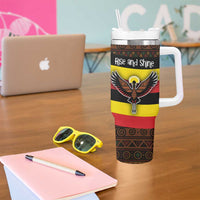 Uganda Tumbler With Handle with Crested Crane and Rise and Shine Tribal Pattern Design