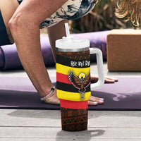 Uganda Tumbler With Handle with Crested Crane and Rise and Shine Tribal Pattern Design
