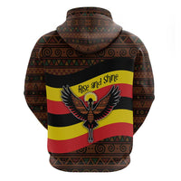 Uganda Zip Hoodie with Crested Crane and Rise and Shine Tribal Pattern Design