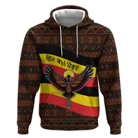 Uganda Zip Hoodie with Crested Crane and Rise and Shine Tribal Pattern Design