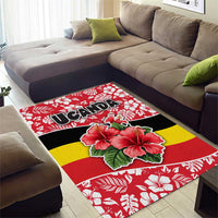Uganda Area Rug with Red Hibiscus Flowers and National Flag Design