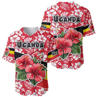 Uganda Baseball Jersey with Red Hibiscus Flowers and National Flag Design