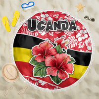 Uganda Beach Blanket with Red Hibiscus Flowers and National Flag Design