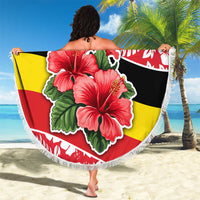 Uganda Beach Blanket with Red Hibiscus Flowers and National Flag Design