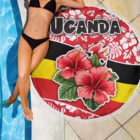 Uganda Beach Blanket with Red Hibiscus Flowers and National Flag Design