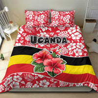 Uganda Bedding Set with Red Hibiscus Flowers and National Flag Design