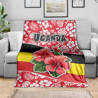 Uganda Blanket with Red Hibiscus Flowers and National Flag Design