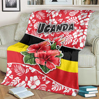 Uganda Blanket with Red Hibiscus Flowers and National Flag Design
