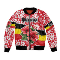 Uganda Bomber Jacket with Red Hibiscus Flowers and National Flag Design