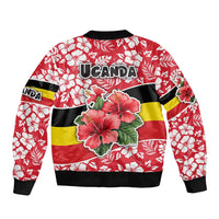 Uganda Bomber Jacket with Red Hibiscus Flowers and National Flag Design