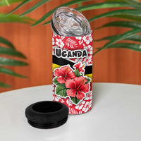 Uganda 4 in 1 Can Cooler Tumbler with Red Hibiscus Flowers and National Flag Design