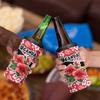 Uganda 4 in 1 Can Cooler Tumbler with Red Hibiscus Flowers and National Flag Design