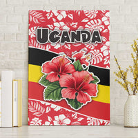 Uganda Canvas Wall Art with Red Hibiscus Flowers and National Flag Design