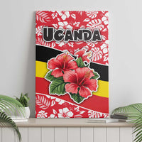 Uganda Canvas Wall Art with Red Hibiscus Flowers and National Flag Design