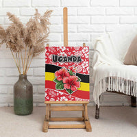 Uganda Canvas Wall Art with Red Hibiscus Flowers and National Flag Design