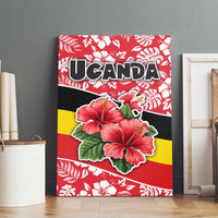 Uganda Canvas Wall Art with Red Hibiscus Flowers and National Flag Design