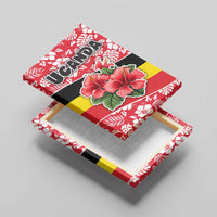Uganda Canvas Wall Art with Red Hibiscus Flowers and National Flag Design