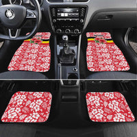 Uganda Car Mats with Red Hibiscus Flowers and National Flag Design
