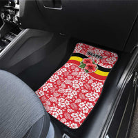 Uganda Car Mats with Red Hibiscus Flowers and National Flag Design
