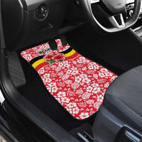 Uganda Car Mats with Red Hibiscus Flowers and National Flag Design
