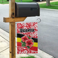 Uganda Garden Flag with Red Hibiscus Flowers and National Flag Design