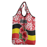 Uganda Grocery Bag with Red Hibiscus Flowers and National Flag Design