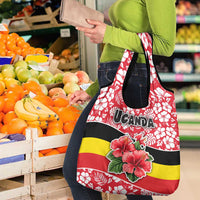 Uganda Grocery Bag with Red Hibiscus Flowers and National Flag Design