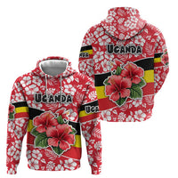 Uganda Hoodie with Red Hibiscus Flowers and National Flag Design