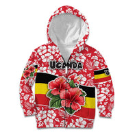 Uganda Kid Hoodie with Red Hibiscus Flowers and National Flag Design