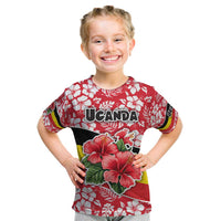 Uganda Kid T Shirt with Red Hibiscus Flowers and National Flag Design