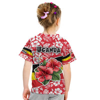 Uganda Kid T Shirt with Red Hibiscus Flowers and National Flag Design