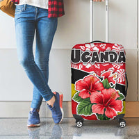 Uganda Luggage Cover with Red Hibiscus Flowers and National Flag Design