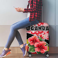Uganda Luggage Cover with Red Hibiscus Flowers and National Flag Design