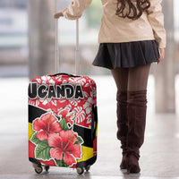 Uganda Luggage Cover with Red Hibiscus Flowers and National Flag Design
