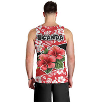 Uganda Men Tank Top with Red Hibiscus Flowers and National Flag Design