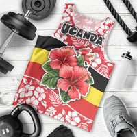Uganda Men Tank Top with Red Hibiscus Flowers and National Flag Design