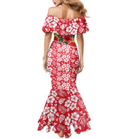 Uganda Mermaid Dress with Red Hibiscus Flowers and National Flag Design