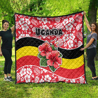 Uganda Quilt with Red Hibiscus Flowers and National Flag Design