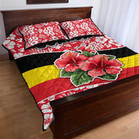 Uganda Quilt Bed Set with Red Hibiscus Flowers and National Flag Design