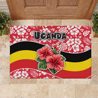 Uganda Rubber Doormat with Red Hibiscus Flowers and National Flag Design