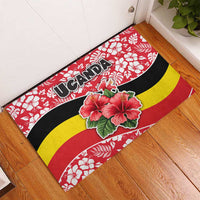 Uganda Rubber Doormat with Red Hibiscus Flowers and National Flag Design