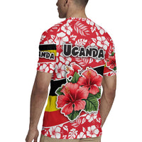 Uganda Rugby Jersey with Red Hibiscus Flowers and National Flag Design