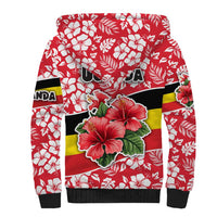 Uganda Sherpa Hoodie with Red Hibiscus Flowers and National Flag Design