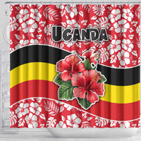 Uganda Shower Curtain with Red Hibiscus Flowers and National Flag Design